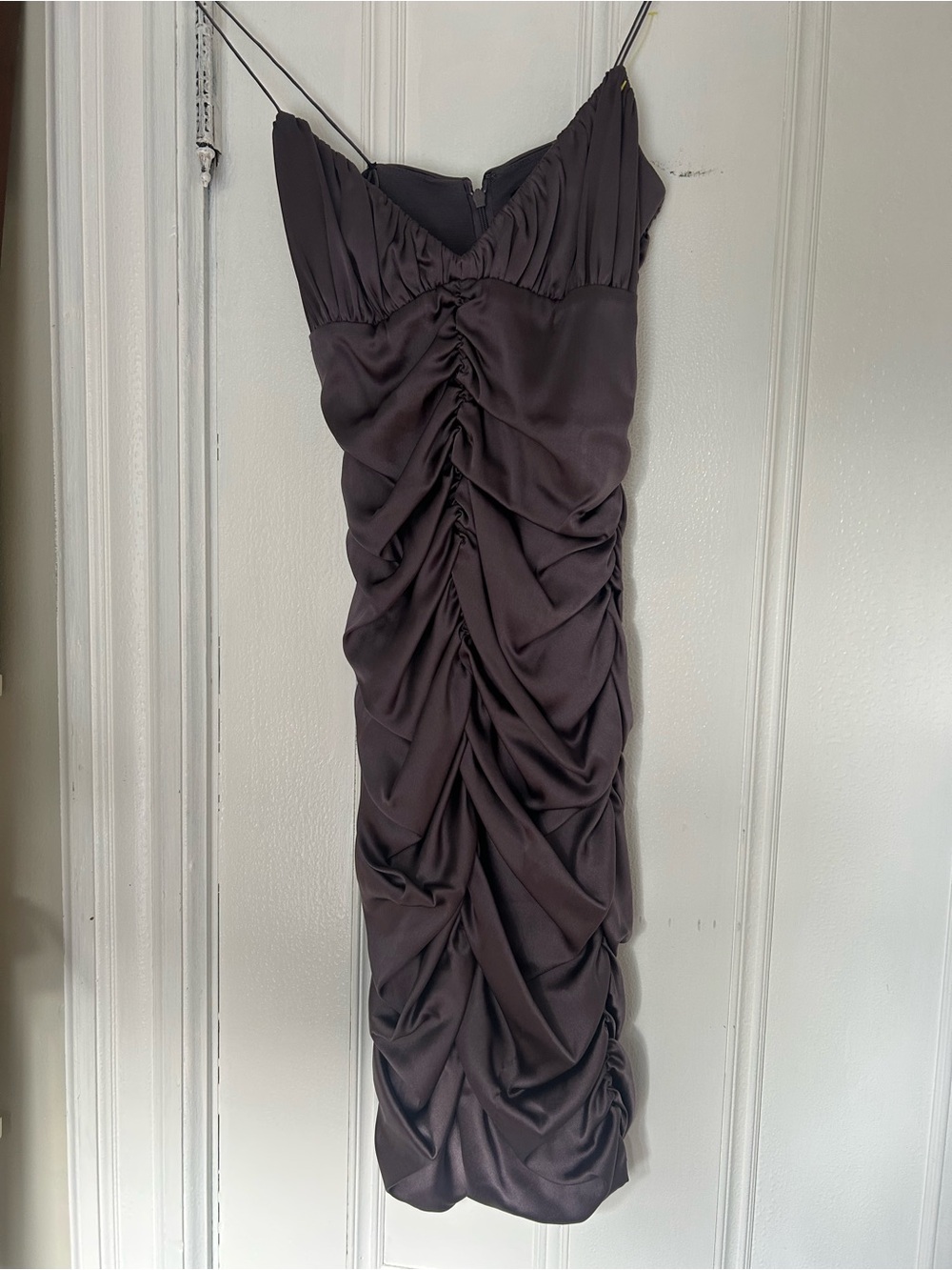 Nicole miller collection silk purple satin ruched mini dress 2 vintage y2k